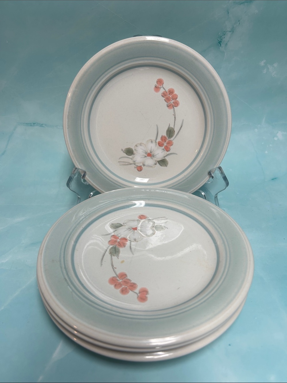 Impressions By Daniele Riverside Stoneware Blue Floral salad plate  Set of 4